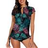 BesserBay - Top da bagno stile rashguard, da donna, con protezione solare UV e cerniera a 1/4, a maniche corte, anti irritazioni