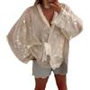 Juankrynord Abito da Donna alla Moda Autunnale retrò Tinta Unita con Scollo a V Maniche Lunghe con Paillettes per Feste e riunioni di Lavoro