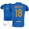 Generico Kit Maglia Italia Calcio Barella 18 e Pantaloncino, Blu con Stampe in Oro, Replica Maglietta Nazionale Italiana, Taglie da Bambino