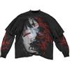 Juankrynord Maglietta da uomo con motivo rapper Y2K Fake Two Emo Grunge 2000 Vintage T-shirt a maniche lunghe Harajuku Street Motivo oversize Vintage Top (Nero,XL)