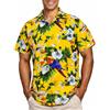 King Kameha Camicia Hawaiana Uomo a Maniche Corte con Stampa Pappagallo e Ciliegia, Cherryparrot, Giallo, 4XL