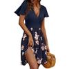Joligiao Abito da Spiaggia Donna Estivo Casual Vestito Floreale Fiori Vestiti Chiffon Abiti Stampa Floreale Scollo V Manica Corta Abito Bohémien Ruffles Vestiti retrò Elegante Dress(Blu Navy,XXL)
