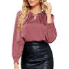 JASAMBAC - Camicetta in raso da donna, a maniche lunghe, con catena decorativa, camicette eleganti in raso, camicia elegante, camicetta da lavoro, camicetta in seta, outfit da lavoro, In pelle rosa