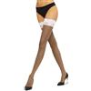 Wolford, Autoreggenti Caramello, Nude 8 denari, con fascia di pizzo bianco (L)