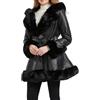 Vagbalena Parka da Donna con Collo in Pelliccia a Maniche Lunghe soffice e soffice Trapuntato con Cappuccio Lungo e Caldo con Cintura Cappotto con Volant Chiusura in Vita con Cappuccio
