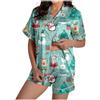 Generic Set pigiama natalizio da donna con pupazzo di neve e stampa Babbo Natale in raso di seta, a maniche corte, con bottoni, pigiama da donna corto, Verde menta, M