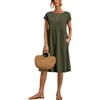 YKDLLF Vestito Donna Estivo Abito Lungo Girocollo Scollo Vestiti con Manica Lunghi Rotondo a Maniche Corte Casual Abiti Cotone Tinta Unita Lunghezza Oltre Il Ginocchio Casual da Donna Vestito Mare