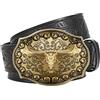 JasGood Cintura Western in pelle da cowboy per uomo e donna con fibbia Longhorn, cintura da cowgirl floreale, intagliata e in rilievo, vintage unisex per jeans, Nero , 120cm: Fit Taille Größe 97cm
