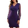 Joligiao Abito da Donna Elegante Mini Vestiti a Maniche Lunghe Abito Invernale in Velluto Abiti in Paillettes Vestito Sexy Scollo a V Corto Abiti da Cocktail Vestito Festa da Sera(Viola,XXL)