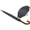 iX-brella Ombrello automatico da uomo con manico rotondo in vero legno, Check Blue, 113 cm, Ombrello XXL automatico