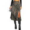 Yewanka Gonna Midi da Donna in Raso con Spacco Laterale a Linea A, Vita Alta Elastica, Stampa Leopardata/Ghepardo, gonne Lunghe in Seta per Donna, Marrone Leopardato., S