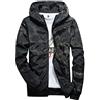 PengGeng Uomo Camuffamento Cappuccio Impermeabile Sportivo Giacca Cerniera Tasche Cappotto Nero 2XL
