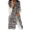 Generisch Gilet in pelliccia sintetica da donna, taglie forti, senza maniche, aperto, lungo, in pelliccia sintetica, caldo, in tinta unita, elegante, invernale, peloso, sciarpa, cardigan con scollo rotondo,