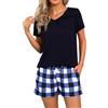 Marvmys Pigiama Donna Cotone Corto Estivo Pigiami Donna Due Pezzi | Pantaloncini Scozzesi con Tasche Casual da Casa