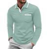 QIXING Polo a maniche lunghe da uomo, casual, in cotone, con colletto e tasca