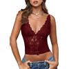 GORGLITTER Corsetto da donna, elegante, in pizzo, con scollo a V, senza maniche, con spalline, bordeaux, S