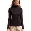 MOROUTLINE Top in seta dolcevita a maniche lunghe in seta pullover top ultra morbido strato termico top slim collo alto maglietta, nero, M