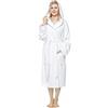 Arus Accappatoio da donna con cappuccio, lunghezza al polpaccio, 100% cotone spugna, XS-S, Bianco