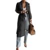Goolecrimp Trench Elegante da Donna in Tulle in Rete di Organza Trasparente Trench Coat con Risvolto a Fessura Cardigan Lungo con Lacci Doppiopetto (Nero,M)