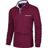 KUNJLELP Polo da Uomo a Maniche Lunga in Cotone Casual Magliette Plaid T-Shirt Slim Fit Golf Poloshirt con Tasca,Rosso,L