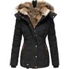 Goolecrimp Cappotto Invernale da Donna Sottile Oversize Collo in Pelliccia Sintetica Bottone Cerniera Piumino Moda Tendenza Casual nella Giacca Antivento Lunga (Nero,M)