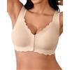SHARICCA Reggiseno da donna con chiusura frontale, senza ferretto, scollo a V, bordi ondulati, reggiseno push up morbido, comodo, senza cuciture, Skin-1p02, XXL