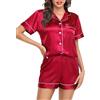 Lovasy Pigiama Donna Raso Pigiami Donna Seta Corto Set con Bottoni Revers Pigiama, Rosso XXL