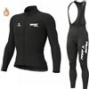 FFFF & OLFEH Abbigliamento Ciclismo Uomo Invernale Tuta da Ciclista Manica Lunga Completo MTB Bici,Maglia Bicicletta Termico Vello Giacca e Pantaloni Salopette con 9D Imbottiti Gel (C,L)