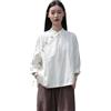 Kkaebi Blusa Cinese In Ramie Per Donne - Camicia Hanfu Estiva In Cotone E Lino Abbigliamento Tradizionale Tuta Da Meditazione Con Maniche Lunghe Top Tunica Retrò (S,Bianco)