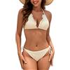 Aunribor Bikini Donna Halter Triangolo Costume da Bagno in Tessuto Jacquard | Lacci regolabili, Vita bassa, Morbide coppe rimovibili, Fibbia dorata, Vacanze e spiaggia, Costumi sexy 2 pezzi