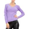 Toocool Maglione Donna Scollo a V Peloso Eco Pelliccia Pullover VI-9516 [L/XL,Lilla]