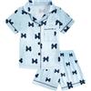JiAmy Pigiama da ragazza a maniche corte pigiama estivo per bambini pigiama in raso 2 pezzi button down adolescenti pigiameria stampa fiocco abbigliamento da notte età 8-12 anni, Blu, 8-9 Years