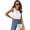 Zeagoo - Canotta in raso di seta per donna, con scollo tondo, senza maniche, top basic estivi 2026, bianco, L