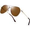 Joopin Occhiali da Sole da Uomo Donna Polarizzati Protezione UV400 Ultraleggeri Montatura Metallo Classici Vintage Goccia Pilota Occhiali da Sole (Marrone)