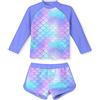 ALISISTER Costume da Bagno 2 Pezzi per Bambine Costume da Bagno a Maniche Lunghe Protezione UPF 50+ Abbigliamento da Spiaggia per Bambini 3-4 Anni Costume da Bagno Sirena Viola