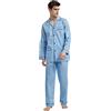 GLOBAL Pigiama Uomo 100% Cotone, Set Biancheria da Notte Lungo Traspirante | Due pezzi leggero adatto tutto l'anno, Camicia con tasche, coulisse pantalone, tessuto confortevole per il riposo notturno