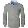KUNJLELP Elegante Polo da Uomo Manica Lunga con Tasca Colletto Patchwork in Denim Blu Maglietta Uniformi Maglia Polo da Lavoro