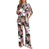 PrinStory Pigiama da donna con scollo rotondo, a maniche corte, maglietta e pantaloni lunghi