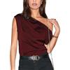CUPSHE - Blusa da donna in satin, elegante a maniche corte, asimmetrica, con spalline, top estivo, Bordeaux, L
