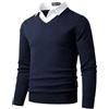 Harbrosrce Maglione Uomo Collo a V Felpa a Maglia a Maniche Lunghe in Maglioncino con Collo Camicia Basic Lavorato Pullover Sweatshirt