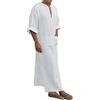 RUMAOZIA Abbigliamento da Preghiera Caftano Uomo in Cotone Lino, Tunica Abaya Afgana Estate Fresco Jilbab Musulmano Vestiti Islamici Arabi Thobe, P Bianco, M