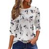 Arevill Maglietta da donna a maniche a 3/4, classica, casual, girocollo, a righe, Fiore bianco., M