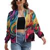 UOMSKTY Bomber Donna Elegante, Giacca Leggera Pilota Musica con Tasche, Rotazione Note Onde Cappotto Antivento Zip Up Casual Outwear Giacca a Vento Primavera Autunno
