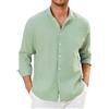 Enlision Camicia Lino Uomo Manica Lunga Estiva Cotone Henley Shirts Collo Coreana con Bottoni Tinta Unita Elegante Casual da Spiaggia S-4XL