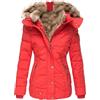 Generic Piumino da donna, cappotto imbottito caldo foderato in pile, parka spesso con cappuccio in pelliccia per il freddo, rosso, taglia piccola