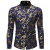 YOSUWOAI Camicia da uomo Paisley con stampa dorata, slim fit, slim fit, a maniche lunghe, per matrimonio, per il tempo libero, a maniche lunghe