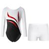 Oyolan Body da bambina con strass a maniche lunghe con pantaloncini da palestra, set da ginnastica da ballo, pattinaggio performance 5-14 anni, bianco, 11-12 Anni