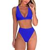 Fatty Tiger Bikini da Donna a Vita Alta Perizoma Sexy Brasiliano Triangolo Superiore Profondo Scollo a V Due Pezzi Costumi da Bagno, Blu Reale, M