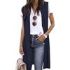 YMING Donne Tunica Gilet Lungo Fluente Cardigan Tendenza Cappotto Spolverino Morbido E Casual Blu Marino XXL