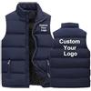 OPSREY Piumino Invernale Da Uomo con Logo Personalizzato - Gilet Caldo con Cerniera Personalizzato per Sport Casual - Giacca Personalizzata Senza Maniche con Colletto Rialzato Navy Blue,XL